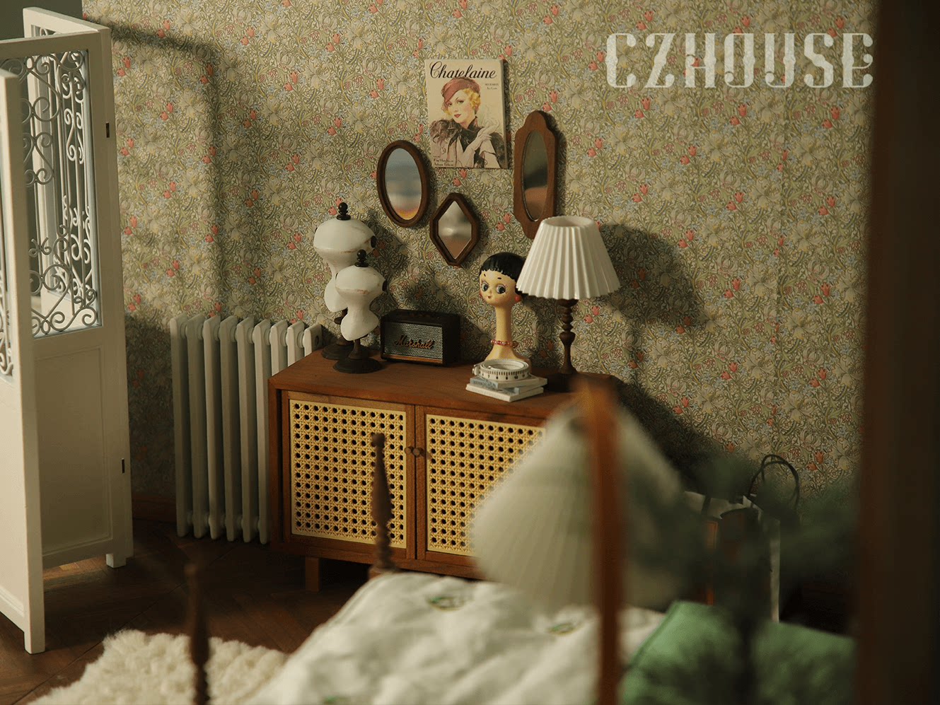 bjd场景道具娃屋 【现货】微缩黑胡桃木复古褶皱台灯（电线可拆卸）陈郎lanczhouse