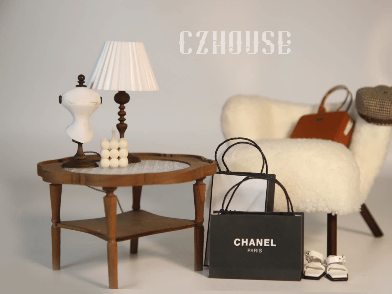 bjd场景道具娃屋 【现货】微缩黑胡桃木复古褶皱台灯（电线可拆卸）陈郎lanczhouse