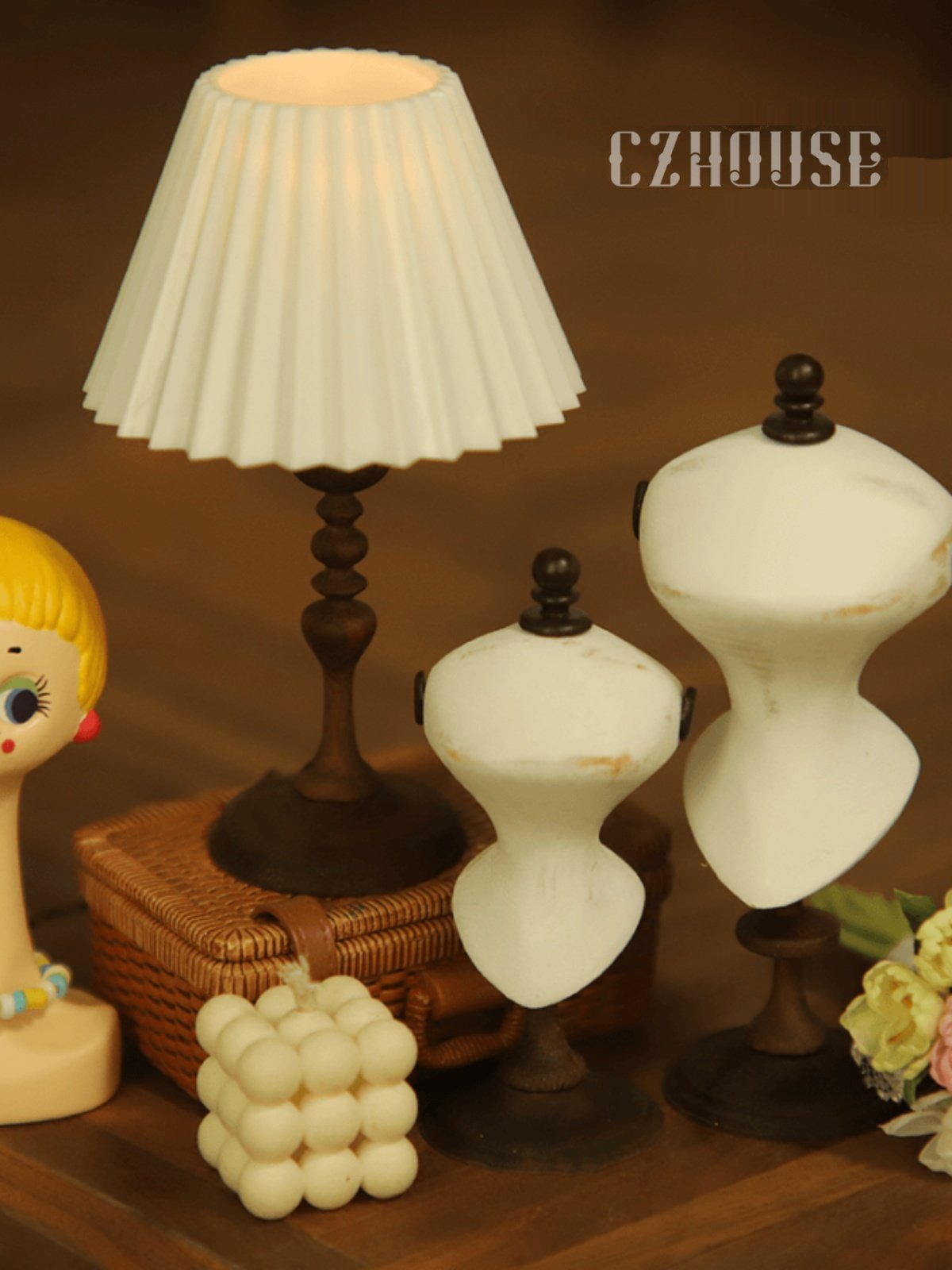 bjd场景道具娃屋 【现货】微缩黑胡桃木复古褶皱台灯（电线可拆卸）陈郎lanczhouse