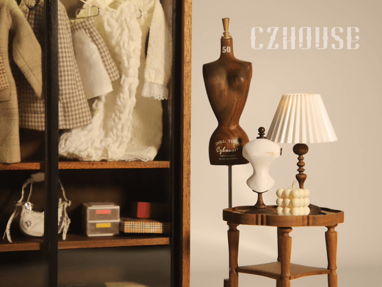 bjd场景道具娃屋 【现货】微缩黑胡桃木复古褶皱台灯（电线可拆卸）陈郎lanczhouse