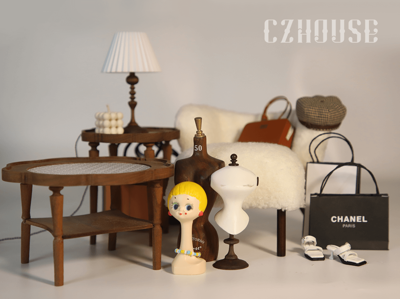 bjd场景道具娃屋 【现货】微缩黑胡桃木复古褶皱台灯（电线可拆卸）陈郎lanczhouse