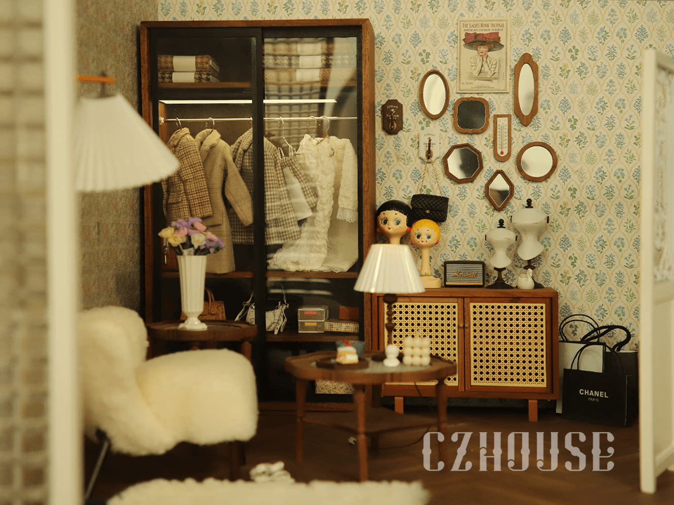 bjd场景道具娃屋 【现货】微缩黑胡桃木复古褶皱台灯（电线可拆卸）陈郎lanczhouse