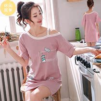 Sleepwear woman 2022 new wave Summer thin Pure Cotton Sleeping Skirt Style Mid-Length Princess Wind Short Sleeve Cute Home Dress