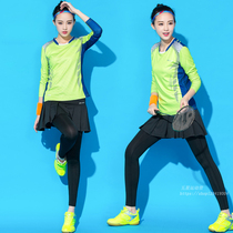 2020 autumn and winter badminton suit set mens and womens long-sleeved trousers couple tennis jacket skirt pants quick-drying round neck