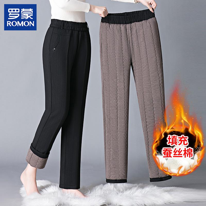 Romon Upscale Mom Winter Clothing Silk Cotton Pants Middle Aged High Waist Pants Mid Aged High Waist Pants Woman-Taobao