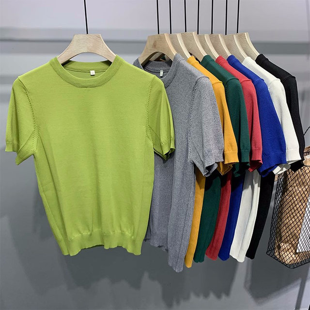 Summer ice silk sweater men's slim short-sleeved T-shirt