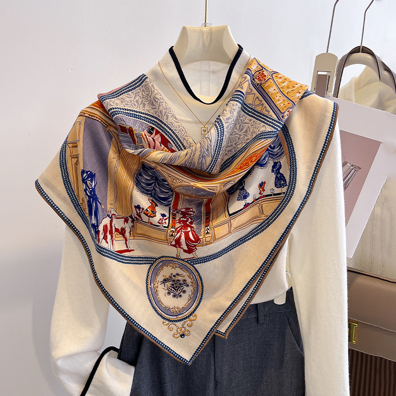Double-Sided Solid Color Silk Wool Scarf, Light Luxury and High-End Feel, Summer Silk Wool 90 Large Square Scarf, Shawl for Air-Conditioned Rooms