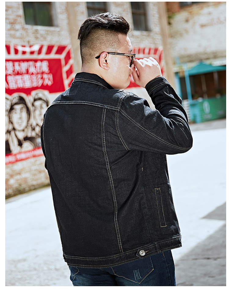Áo khoác denim nam cộng với phân bón để tăng kích cỡ áo khoác lớn cho người béo mùa thu đông áo khoác mỏng