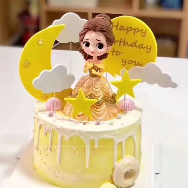 Cute little girl princess birthday cake decoration decoration girl doll gift moon stars and clouds