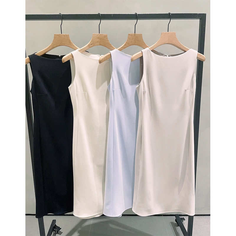 T/H Zhenwei Pure Original Factory Goods ≈ Triacetate Fishtail Dress Women's Boat Neck One-Shoulder Vest Little Black Dress