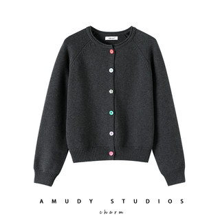 Super Stylish Colorful Buttoned Gray 100% Cotton Non-Pilling Sweater for Women, 2026 New Style Raglan Sleeve Knit Cardigan