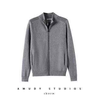 High-End 100% Cotton Autumn and Winter Men's Half-Turtleneck Zip-Up Knit Cardigan Pure Cotton Stand-Up Collar Sweater Jacket