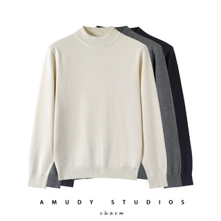 Autumn and Winter Warm 100% Cotton 14-Gauge Craftsmanship Skin-Friendly Comfortable Half-Turtleneck Black Sweater Men's Beige Knitted Base Shirt