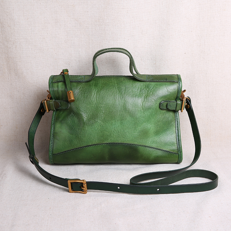 Original Handmade Genuine Leather Women's Small Bag, Vintage Vegetable-Tanned Leather Shoulder Crossbody Bag, First-Layer Cowhide Artistic Handbag