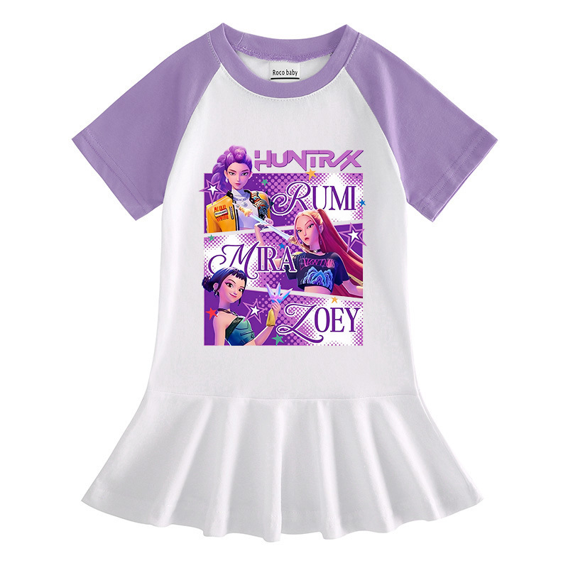 Kpop Demon Hunters Summer Girl Pure Cotton Half-Sleeve Dress Baby Girl Fashionable Dress Kpop Demon Hunters Summer Girl Pure Cotton Half-Sleeve Dress Baby Girl Fashionable Dress