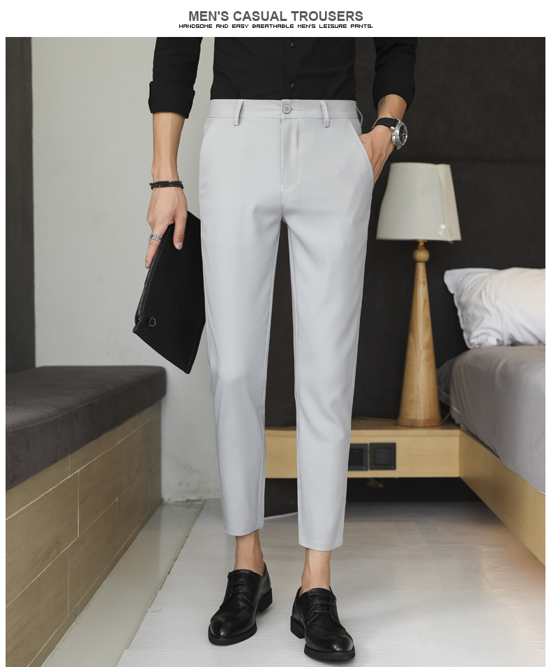 Mùa thu mới quần âu nam 9 điểm quần tóc stylist phần mỏng quần nhỏ Slim Xu hướng phiên bản Hàn Quốc của quần chân quần jean nam hàng hiệu
