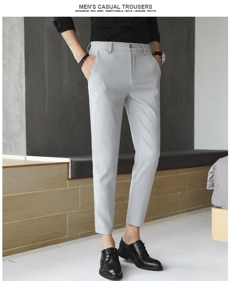 Mùa thu mới quần âu nam 9 điểm quần tóc stylist phần mỏng quần nhỏ Slim Xu hướng phiên bản Hàn Quốc của quần chân quần jean nam hàng hiệu