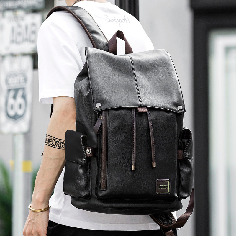 Hong Kong I Tgreg leather casual men's bag travel backpack simple student schoolbag Flip Men's computer backpack