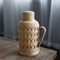 New handmade bamboo woven retro literary bamboo woven household thermos insulation pot glass liner thermos boiling water bottle