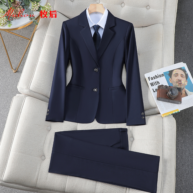 Micro-Elastic Professional Suit Set for Women, New Spring and Autumn Style, Hotel Front Desk Manager Workwear Suit Jacket, Work Uniform, Blue