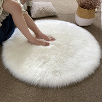 Long Hair Round Carpet Living Room Ground Mat Imitation Wool Computer Chair Fur Hair Round Carpet Bedroom Bedside Blanket White