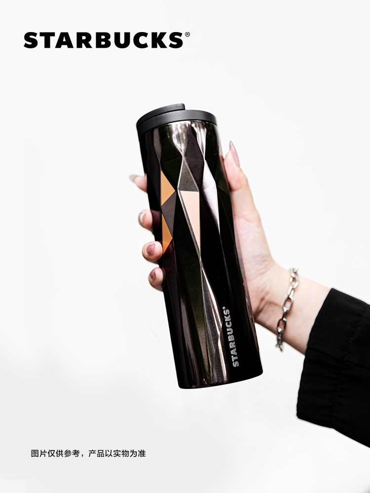 Starbucks Cup 473ml Classic black gold edge stainless steel accompanying cup Large capacity men's desktop cup with lid