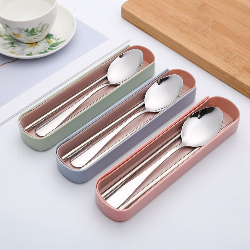 Korean stainless steel chopsticks spoon fork tableware set Portable three-piece set Custom creative gifts custom logo