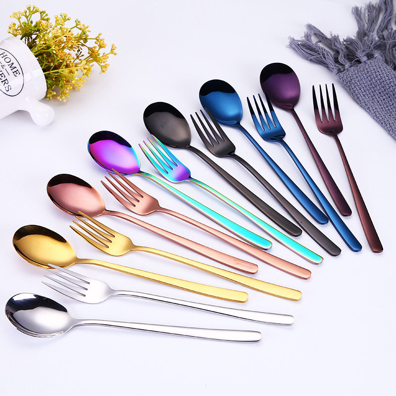 304 stainless steel Korean style eating spoon fork Western food spoon meal fork Home soup spoon long handle tablespoon custom logo 