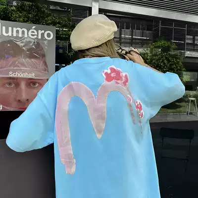 MMNZ 20SS painted cherry blossoms short sleeves men and women couples National trend loose summer T-shirt personality top