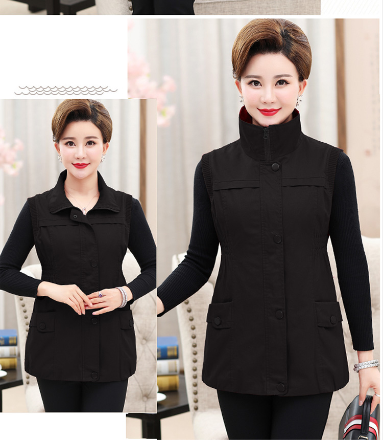 Áo vest mẹ mùa xuân và mùa thu không tay ngắn của cotton trung niên 40-50 tuổi phụ nữ trung niên phần mỏng bên ngoài áo khoác áo kiểu trung niên