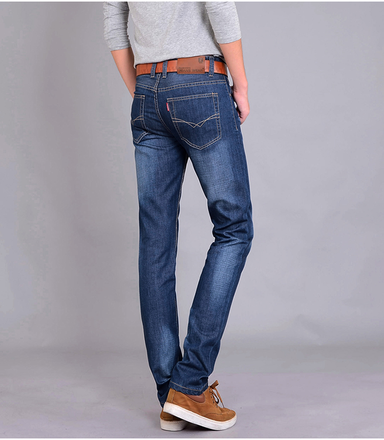 Mùa xuân của Nam Giới Jeans Stretch Straight Trung Niên Cao eo Lỏng Kích Thước Lớn Kinh Doanh Bình Thường Quần của Nam Giới Thanh Niên Quần