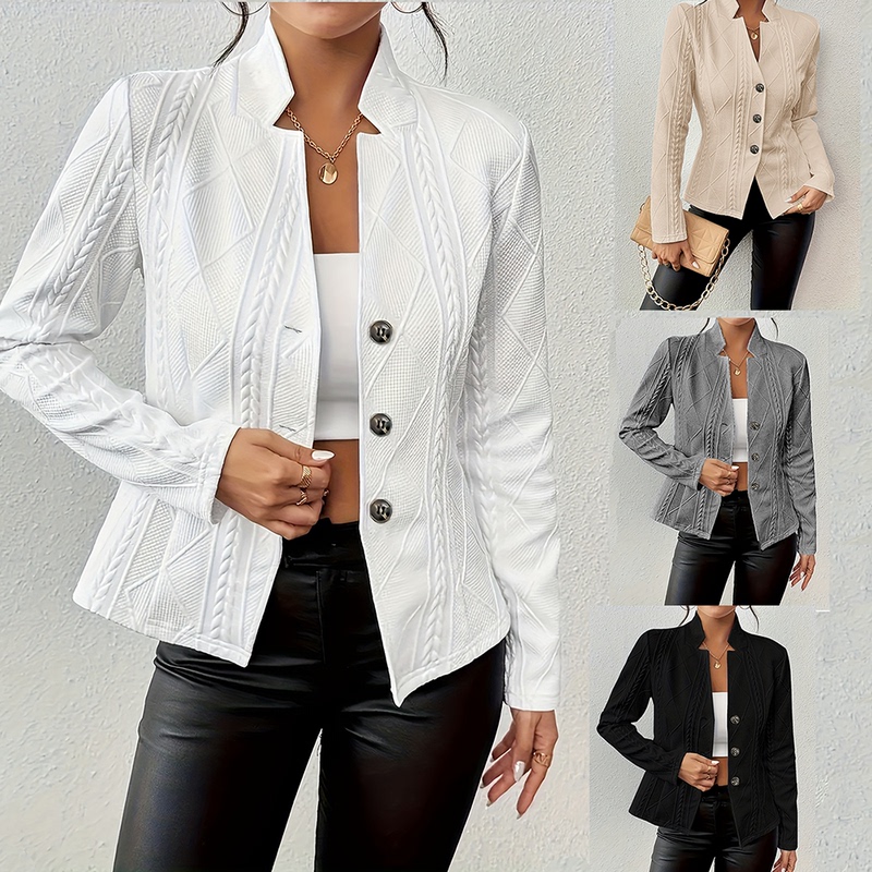 2025 Cross-Border European and American Style Autumn and Winter New Solid Color Button Pattern Small Suit Short Jacket for Women