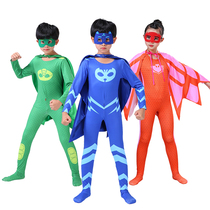 Masked pajamas little hero costume childrens suit cos performance suit male flying Wall man clothes cat kid pajamas