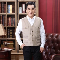 Mùa xuân và mùa thu nhiếp ảnh câu cá vest trung và già cha vest bông nhiều túi vest vest trung niên nam vest áo ba lỗ tập gym nam