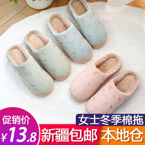 Xinjiang department store Winter Home cotton slippers non-slip thick lightning soft warm couple cotton shoes female Moon