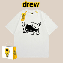 drew smiley face hand-painted dog short sleeve T-shirt male loose women ins tide cards summer casual 100 hitch sports couple bf