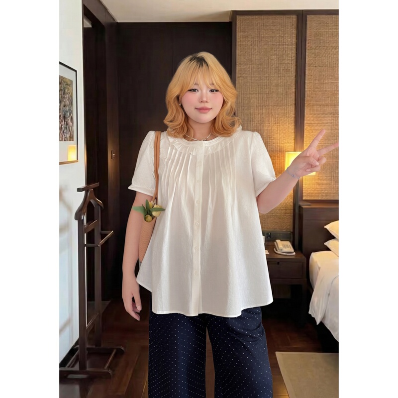 Thick Sister Plus Size Women's Clothing Puff Sleeve Babydoll Shirt Summer New Style Lazy Style Super Beautiful Versatile Top 17653O Thick Sister Plus Size Women's Clothing Puff Sleeve Babydoll Shirt Summer New Style Lazy Style Super Beautiful Versatile Top 17653O