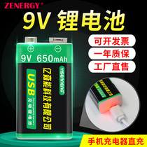 9V rechargeable battery 6F22 multimeter KTV wireless microphone smoke alarm universal nine volt USB rechargeable lithium battery