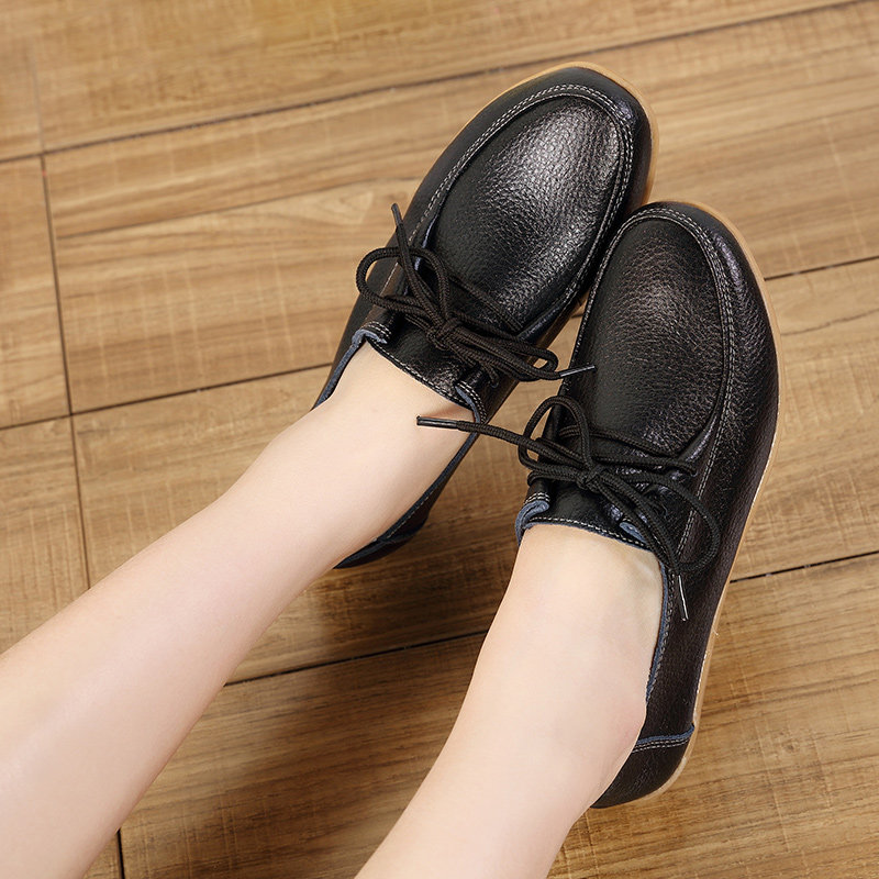 Soft bottom lacing casual shoes women flat bottom single shoes 2023 spring autumn season new Korean version 100 hitch black leather shoes working shoes-Taobao
