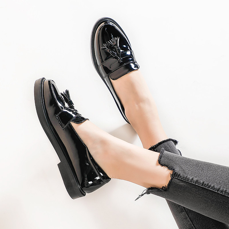 Trendy brand 2022 new British style black leather shoes women's shoes all-match flat beanie shoes women's single shoes trendy shoes - Taobao