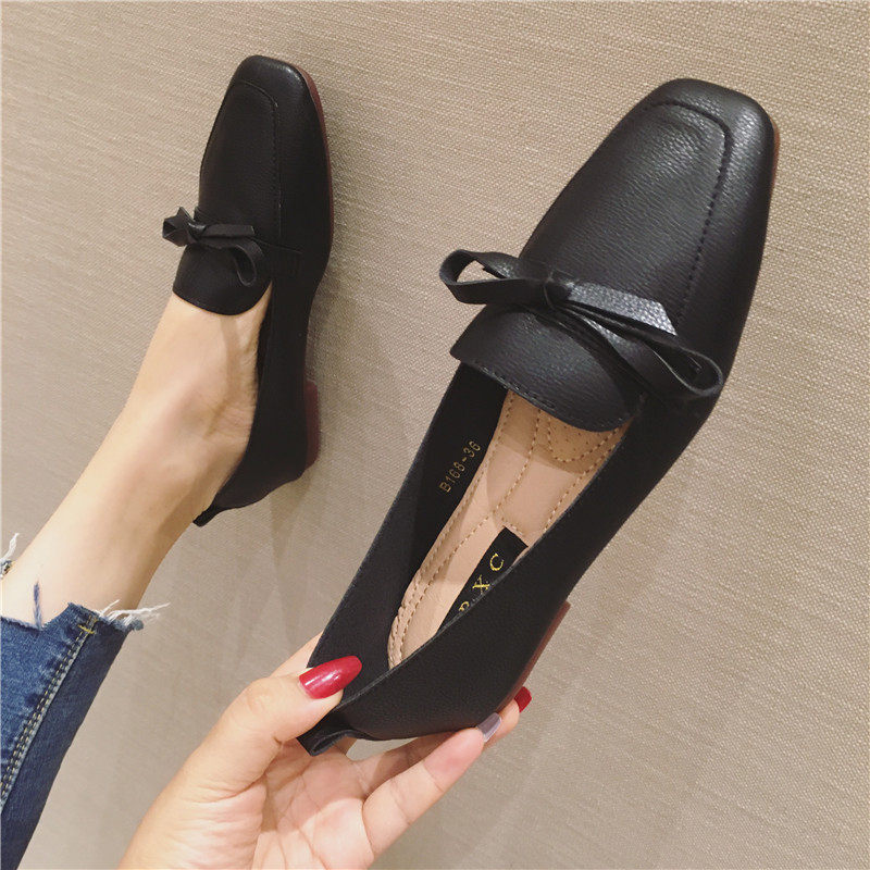 Tide Cards 2022 Spring New Internet Red Single Shoes Women Soft-bottom Grandma Shoes 100 Hitch Flat-bottomed Legue-bean Shoes Late Night Shoes Children