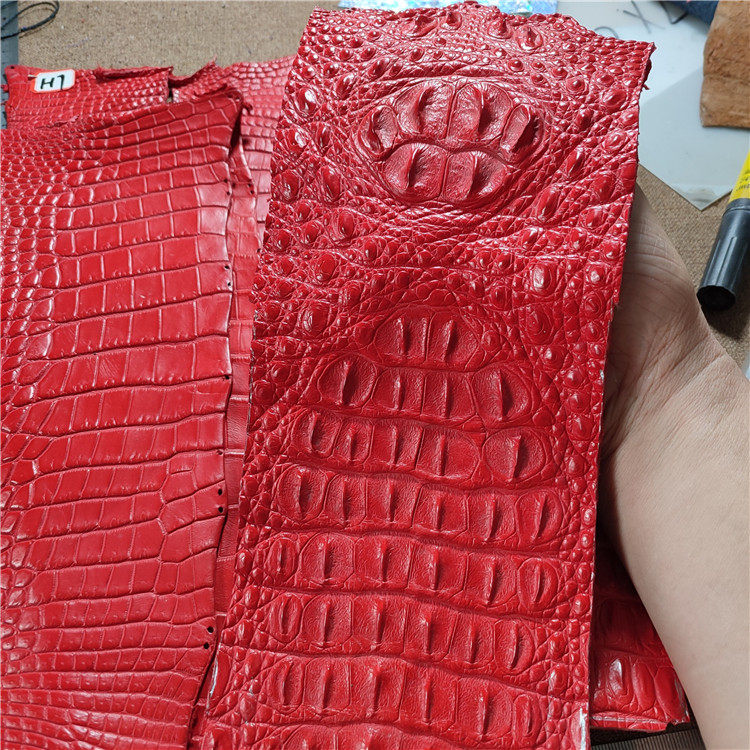 Red Water Dye Positive Skull Belly Leather Leather sheet with material wallet material Phone to protect shell stock Bamboo Festival Texture Symmetric Bones