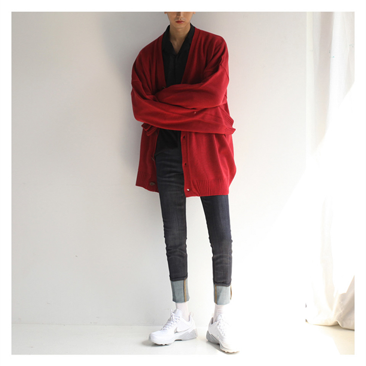 Hàn quốc ulzzang mùa thu và mùa đông cardigan áo len nam giới và phụ nữ vài áo thả vai lỏng màu rắn Harajuku bf gió áo khoác thủy triều