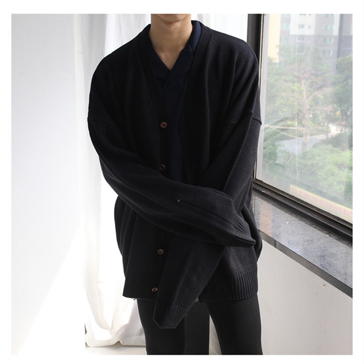 Hàn quốc ulzzang mùa thu và mùa đông cardigan áo len nam giới và phụ nữ vài áo thả vai lỏng màu rắn Harajuku bf gió áo khoác thủy triều