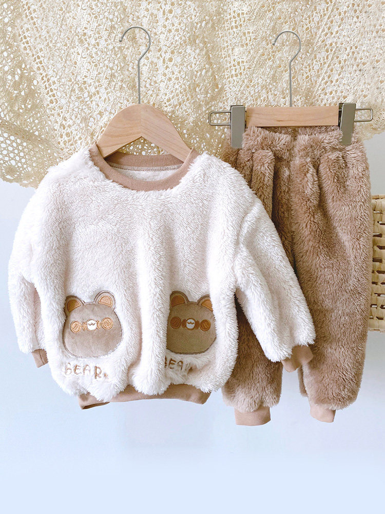 BABY PAJAMAS CORAL VELVET FLANNEL AUTUMN WINTER WARM CARTOON SPRING AUTUMN PULLOVER BOYS GIRLS CHILDRENS SET