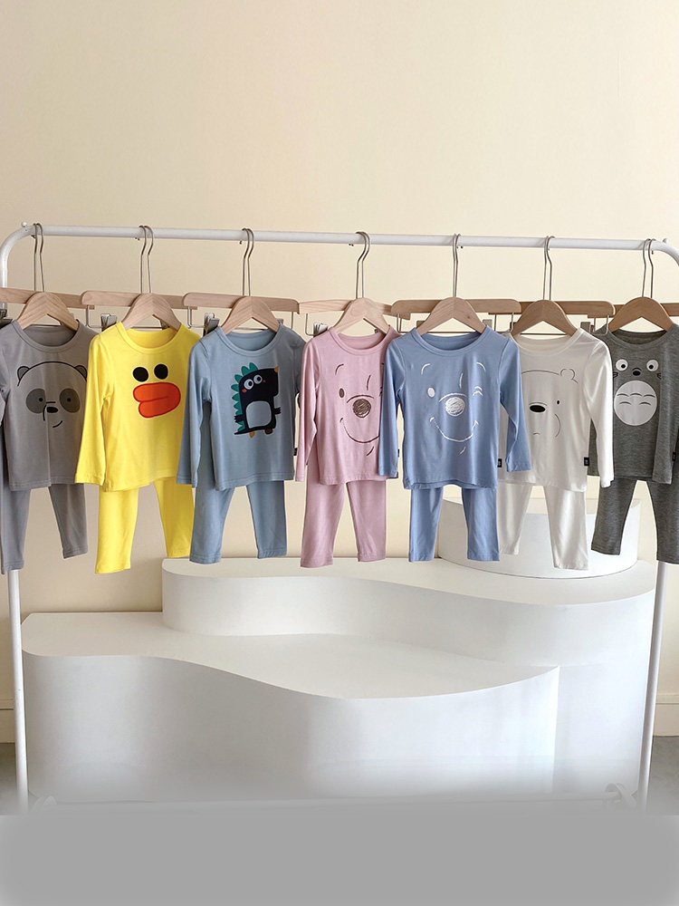 CHILDRENS PAJAMAS MODAL SPRING AND AUTUMN STYLES THIN LONG SLEEVES HIGH WAIST BELLY SUITS BOYS GIRLS BABY LOUNGEWEAR MEN