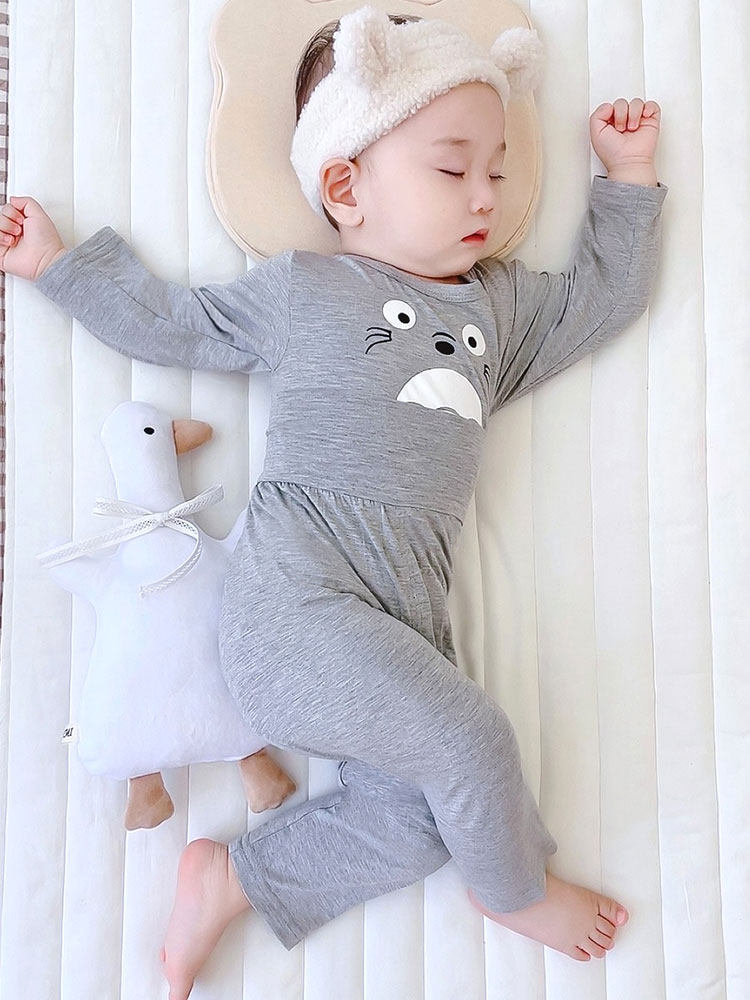 CHILDRENS PAJAMAS MODAL MASKS SPRING AND AUTUMN LONG SLEEVES THIN CARTOON HIGH WAIST SET BABY BOYS GIRLS LOUNGEWEAR