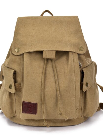 Canvas Backpack for Women, Retro Style, Casual Travel Drawstring Backpack for Men, Japanese-Style Artistic Bag, College Student School Bag