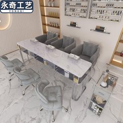 Yongqi Craftsmanship 라이트 럭셔리 실버 매니큐어 테이블과 의자 세트 싱글, 더블 및 3인용 대리석 표면 네일 살롱 테이블과 의자 매니큐어 테이블