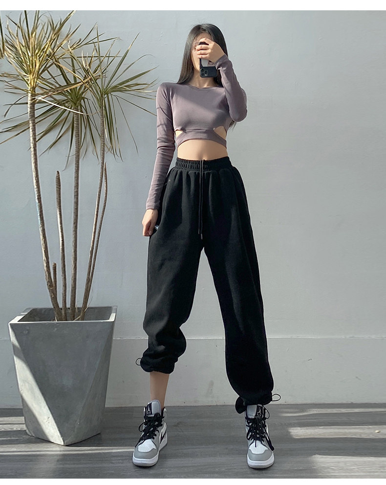 白色运动裤女韩国2022年春夏新款宽松高腰垂感休闲卫裤直筒阔腿裤详情17